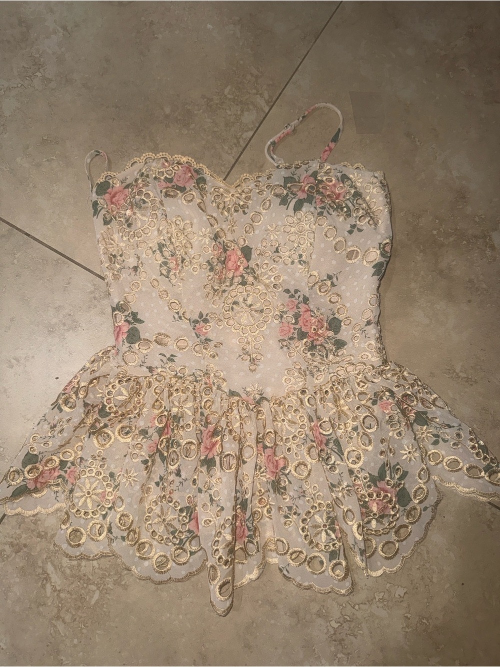 Vici Floral Eyelet Lace Peplum Cami - Pink & Cream - Picture 2 of 5